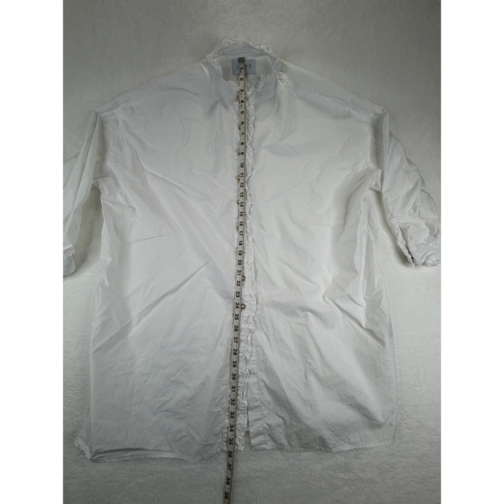 Liberte Essentiel White Ruffle Pearl Button‎ Oversized Tunic Shirt XL Longline - Picture 3 of 9
